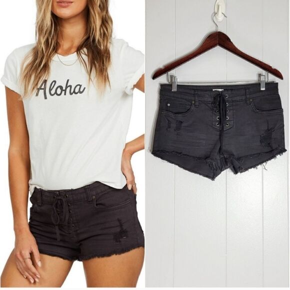 Billabong Lace up Denim Shorts in Charcoal Black Size 27 - Picture 14 of 14